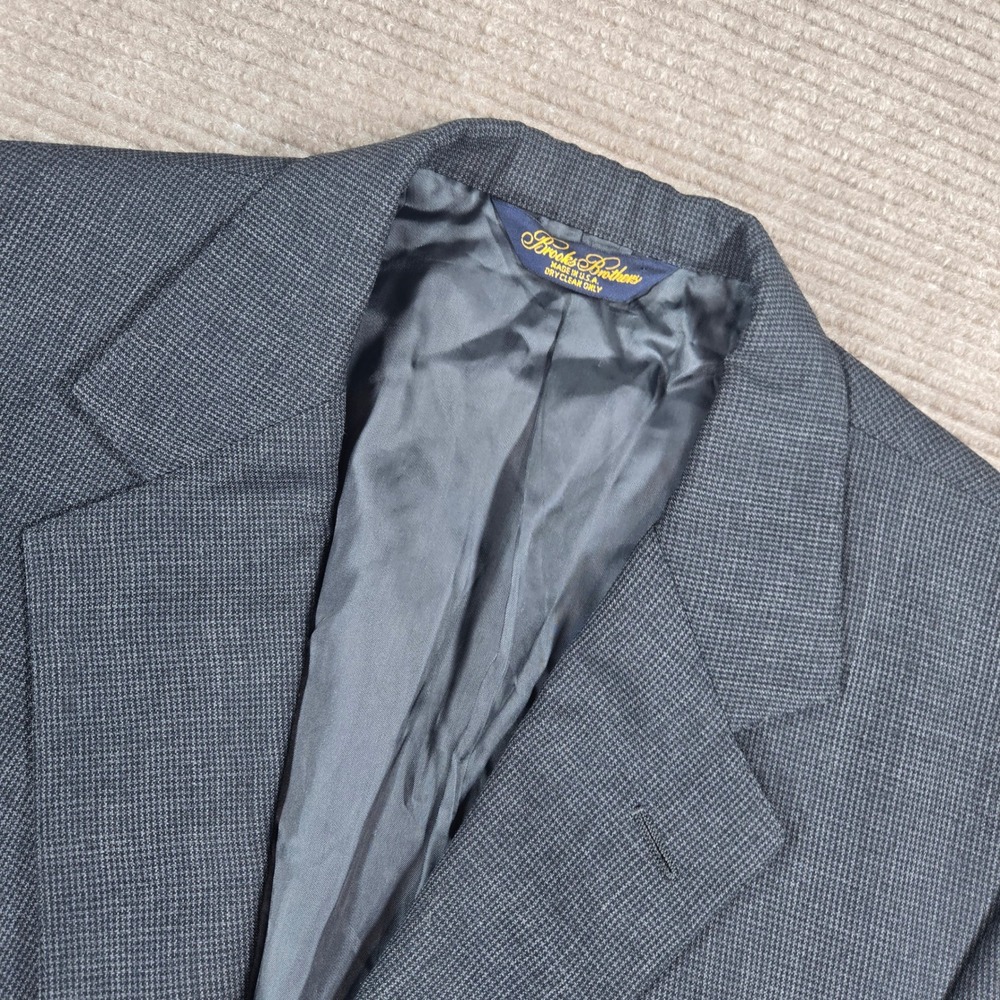 Brooks Brothers Mens 41L Charcoal Grey Wool Brooksease Micro Check Blazer Jacket